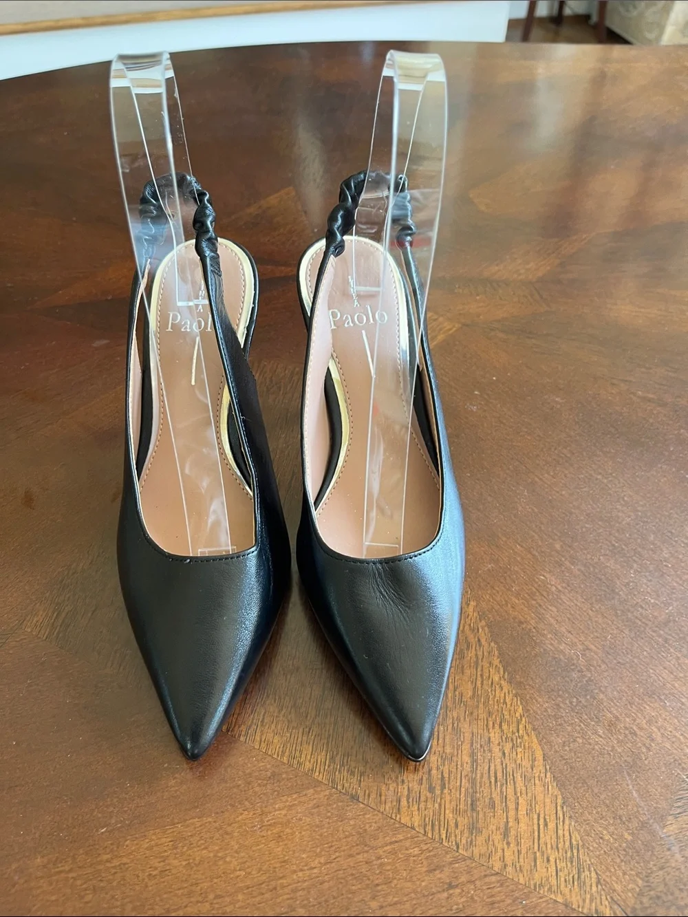 Paolo Black Pointed Slingback Pumps with Elastic Back